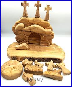 Handcrafted Olive Wood Resurrection Easter Tomb Holy Land Craft Limited Edition