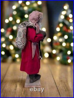 Handcrafted by Michelle Early American Hand Sculpted Clay Face Santa with Sack Dol