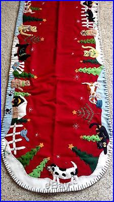 Handmade 47 Wool Flannel Felt Beads Embroidery DOGS CATS CHRISTMAS TABLE RUNNER