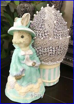 Handmade Ceramic Easter Bunny With Rhinestones Beaded Egg Home Decor 9×7