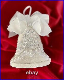 Handmade Christmas ornament set of 6 Fairytale White Velvet Crystal Pearl Decor
