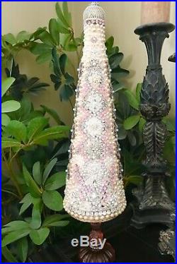 Handmade Jeweled Rhinestones Pearls Shabby Chic Christmas Tree Centerpiece Decor