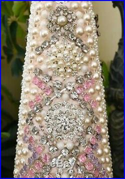 Handmade Jeweled Rhinestones Pearls Shabby Chic Christmas Tree Centerpiece Decor
