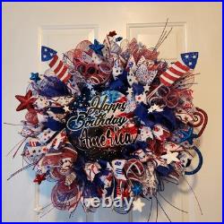 Handmade Patriotic Happy Birthday America Fireworks Wreath
