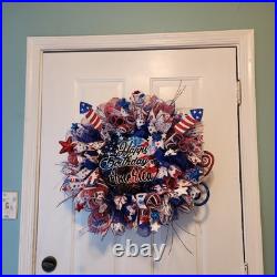 Handmade Patriotic Happy Birthday America Fireworks Wreath