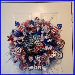 Handmade Patriotic Happy Birthday America Fireworks Wreath
