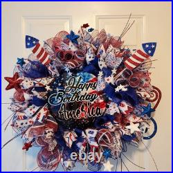 Handmade Patriotic Happy Birthday America Fireworks Wreath