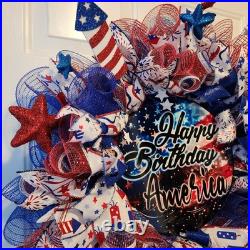 Handmade Patriotic Happy Birthday America Fireworks Wreath