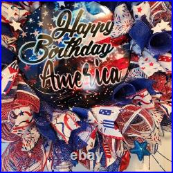 Handmade Patriotic Happy Birthday America Fireworks Wreath