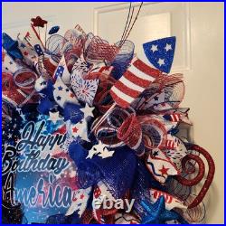Handmade Patriotic Happy Birthday America Fireworks Wreath