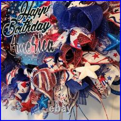Handmade Patriotic Happy Birthday America Fireworks Wreath