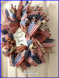 Handmade Patriotic Wreath Perfect 4th Of July Decor Red, White & Blue