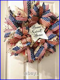 Handmade Patriotic Wreath Perfect 4th Of July Decor Red, White & Blue