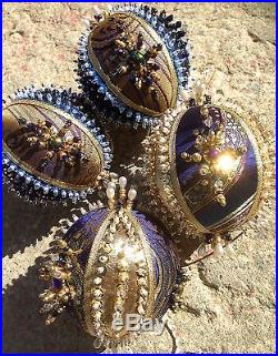 Handmade Sequins Beaded 4 Pc Set Victorian Style Christmas Ornaments Balls