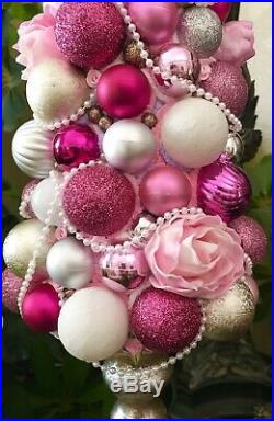 Handmade Shabby Chic Pink Christmas /valentines Day Tree Centerpiece Decor