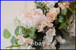 Handmade Shabby Cottage Chic Blush & Peach Grapevine Floral Wreath 26 x 28