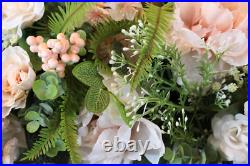 Handmade Shabby Cottage Chic Blush & Peach Grapevine Floral Wreath 26 x 28