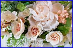 Handmade Shabby Cottage Chic Blush & Peach Grapevine Floral Wreath 26 x 28