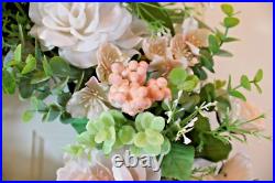 Handmade Shabby Cottage Chic Blush & Peach Grapevine Floral Wreath 26 x 28