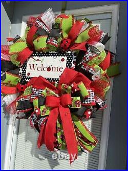 Handmade Spring Welcome Ladybug Wreath