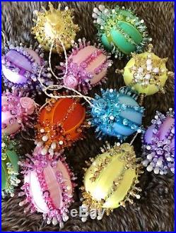 Handmade Unique Beaded 12 Pc Set Satin Christmas Or Easter Eggs Ornaments