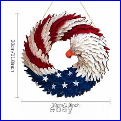 Handmade Wooden American Flag Bald Eagle Wreath Memorial Day 4th Of July Door