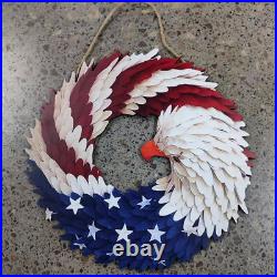 Handmade Wooden American Flag Bald Eagle Wreath Memorial Day 4th Of July Door