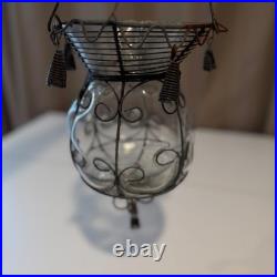 Hanging Lantern Candle Holder Wire Murano Glass Scroll Metal Ornate Chandelier