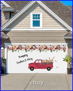 Happy Easter Car Garage Door Decorations, Carrot Bunny Floral Garage Door Banner