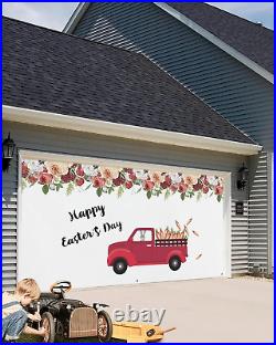 Happy Easter Car Garage Door Decorations, Carrot Bunny Floral Garage Door Banner