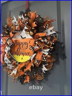 Happy Halloween Wreath, Halloween Front Door Wreaths, Orange and Black
