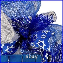 Happy Hanukkah Wreath With Star Of David Ribbons Handmade Deco Mesh