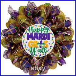 Happy Mardi Gras Y’ all Ribbon Wreath Handmade Deco Mesh
