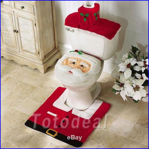 Happy Santa Toilet Seat Cover and Rug Bathroom Set Christmas Decorations Gift