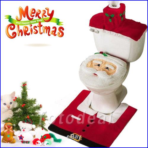 Happy Santa Toilet Seat Cover and Rug Bathroom Set Christmas Decorations Gift