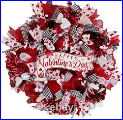 Happy Valentine’s Day Bling Deco Mesh Front Door Wreath, Home Decor Decoration