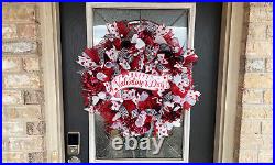 Happy Valentine's Day Bling Deco Mesh Front Door Wreath, Home Decor Decoration