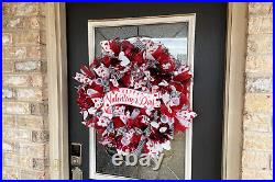 Happy Valentine's Day Bling Deco Mesh Front Door Wreath, Home Decor Decoration