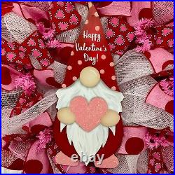 Happy Valentines Day Gnome Handmade Deco Mesh Valentines Day Wreath