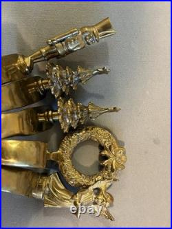 Heavy SolidBrass Fireplace Stocking Hanger 5 Trees, Wreath, Nutcracker, Angel