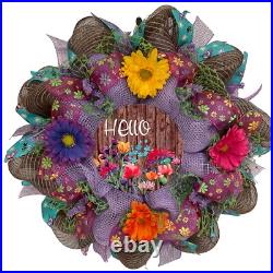 Hello Floral Wreath Handmade Deco Mesh