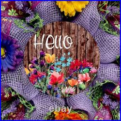 Hello Floral Wreath Handmade Deco Mesh
