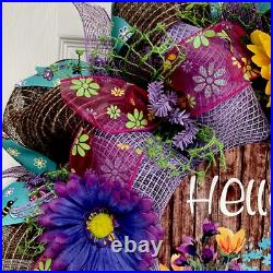 Hello Floral Wreath Handmade Deco Mesh