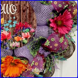 Hello Floral Wreath Handmade Deco Mesh