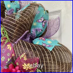 Hello Floral Wreath Handmade Deco Mesh