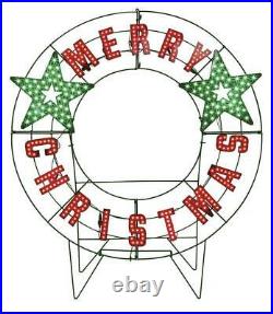 Holiday 40 Red & Green LED Lighted MERRY CHRISTMAS Outdoor Sign Wreath NEW