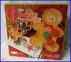 Holiday 6 pc Entertaining Set Christmas Gingerbread Dishes Boy Girl Cookie Plate