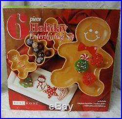 Holiday 6 pc Entertaining Set Christmas Gingerbread Dishes Boy Girl Cookie Plate