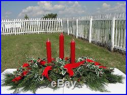 Holiday Christmas Candle Centerpiece Pine Holly Berry Red Ribbon Orders for Nov