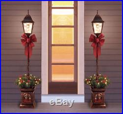 Holiday Christmas Lamp Post Tree Pre-Lit 4 Ft Porch Deck Clear Light Floor 2 pc